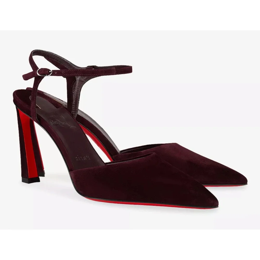 Christian Louboutin Condora Riviera 85 Amara Burgundy Ankle Strap Heel Pump 38.5
